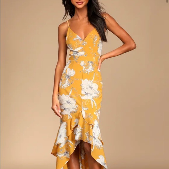 Lulus Dresses & Skirts - Lulus Darling Daylily Mustard Yellow Floral Print High-Low Maxi Dress | Small